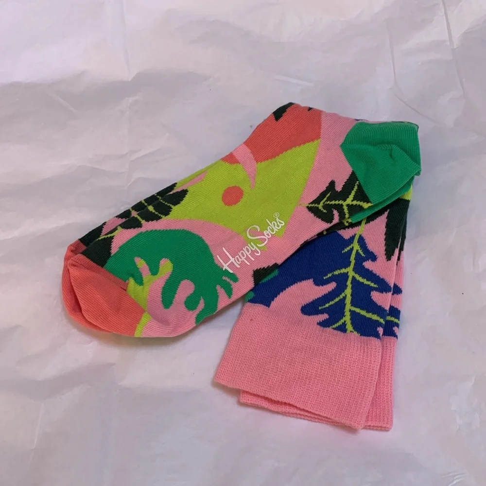NWOT HAPPY SOCKS Tropical Garden Colorful Logo Socks